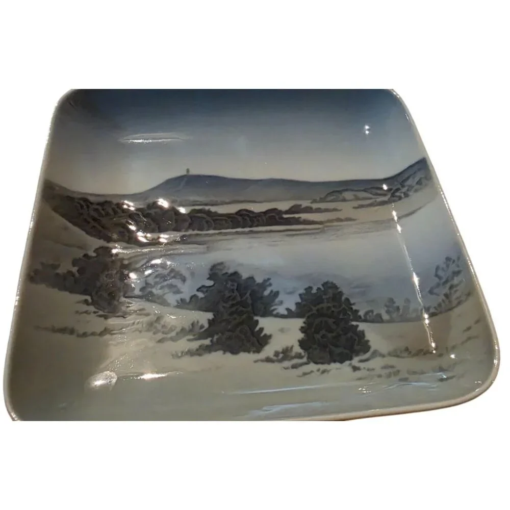 2 Vintage Tinket Dishes Royal Copenhagen Square Porcelain‎ Landscape Scenes 4.5
